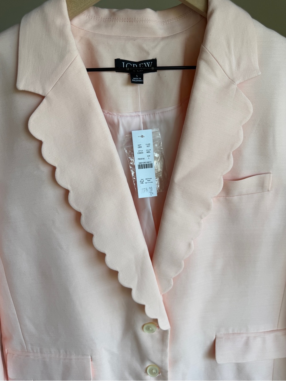 J.Crew Gamine Scallop-Trim Blazer Gramercy Linen Blend Pink Size L NWT - Picture 10 of 14